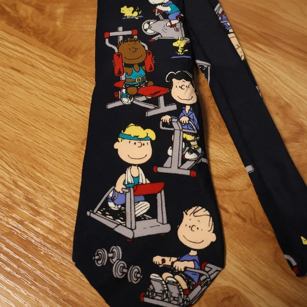 Peanuts Snoopy Gym No Pain No Gain Tie Mens Black Vintage Novelty Silk USA Made